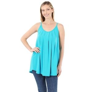 Sleeveless Tank Top Tunic - Pleated Scoop Neck‎ Casual Flowy Ice Blue Size L